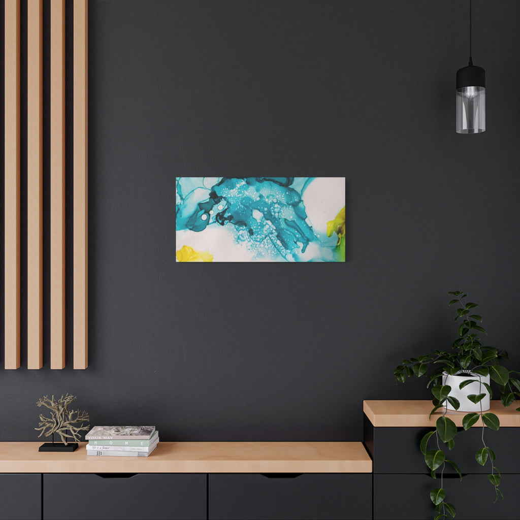 Teal & Yellow Abstract Fluid Art Canvas