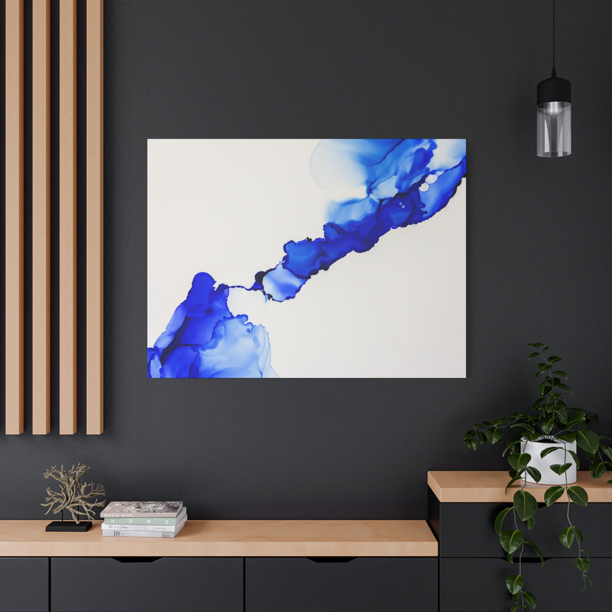 Blue Ink Abstract Matte Canvas Print — Stretched 1.25\"