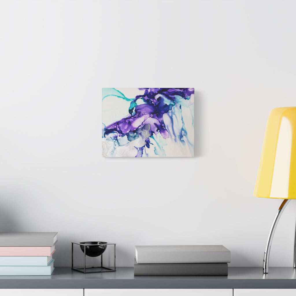 Abstract Purple Teal Ink Flow Matte Canvas Art (Stretched)