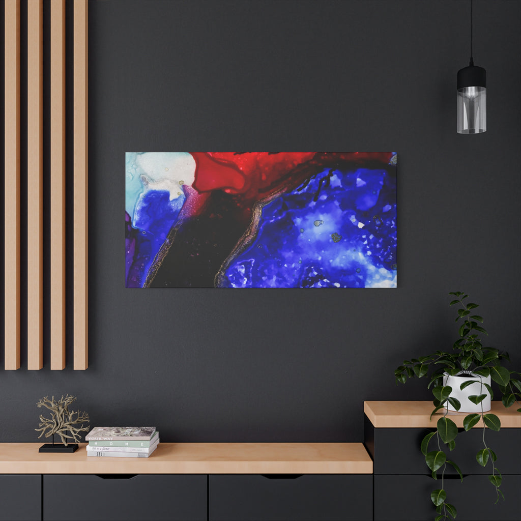 Abstract Geode Resin Art Canvas – Blue & Red Fluid Wall Art (Matte Stretched)