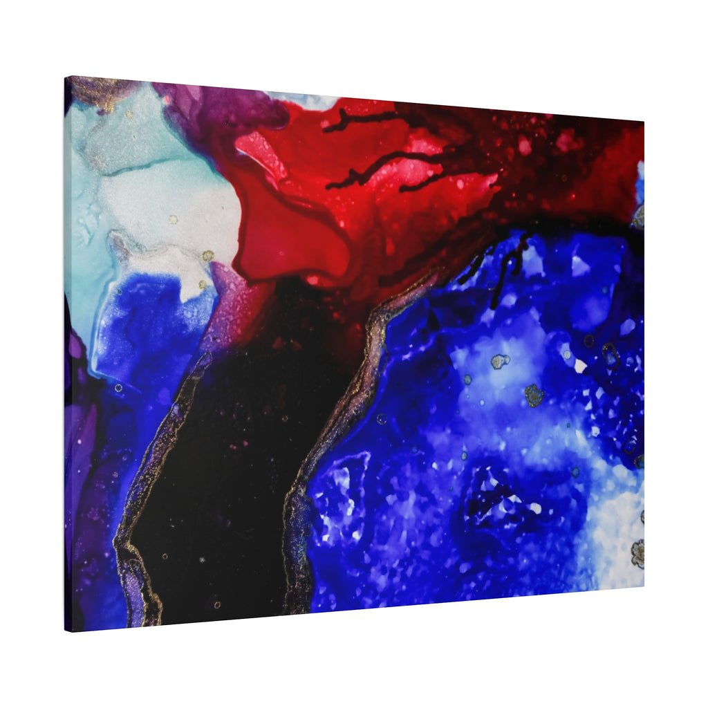 Abstract Geode Resin Art Canvas – Blue & Red Fluid Wall Art (Matte Stretched)
