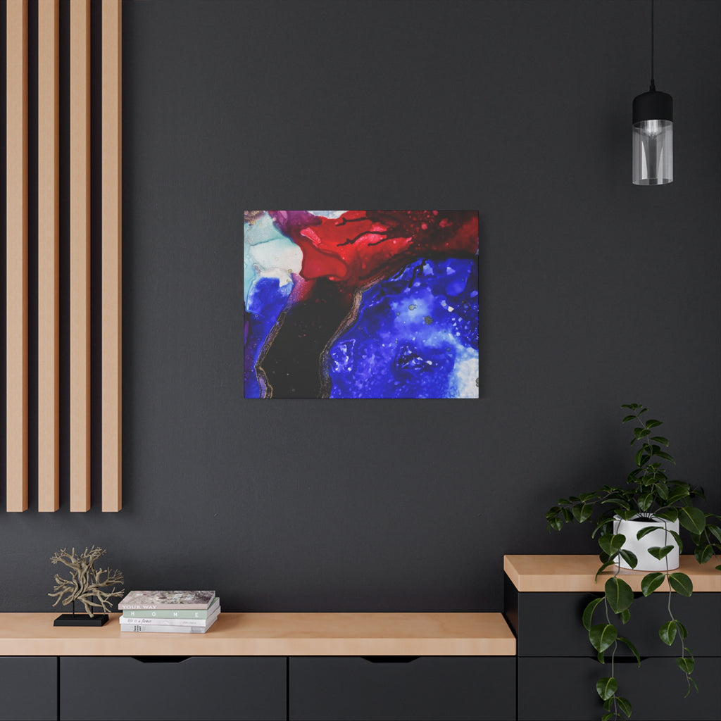 Abstract Geode Resin Art Canvas – Blue & Red Fluid Wall Art (Matte Stretched)