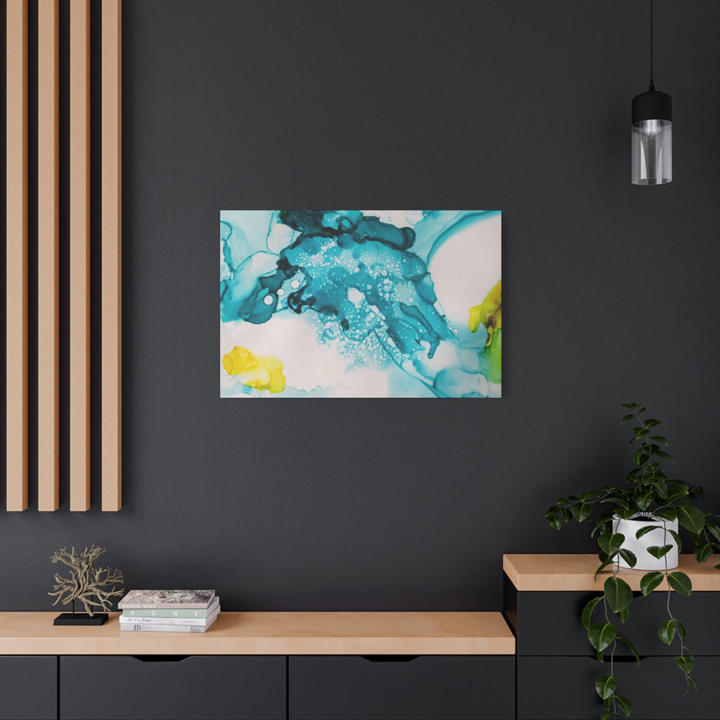 Teal & Yellow Abstract Fluid Art Canvas