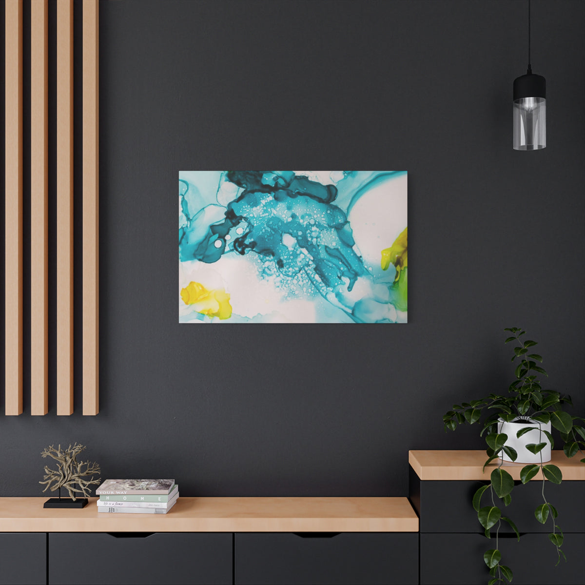Teal & Yellow Abstract Fluid Art Canvas