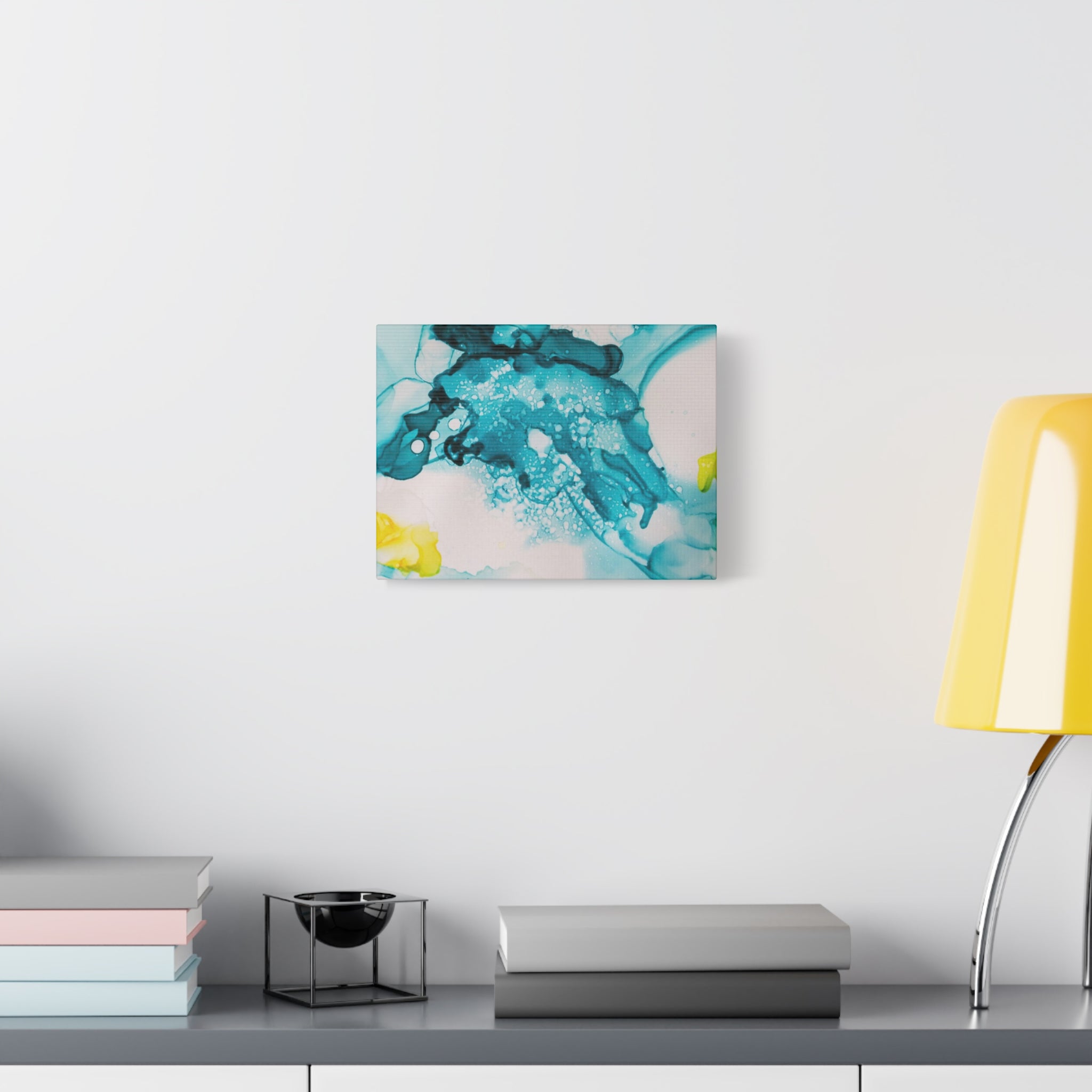Teal & Yellow Abstract Fluid Art Canvas