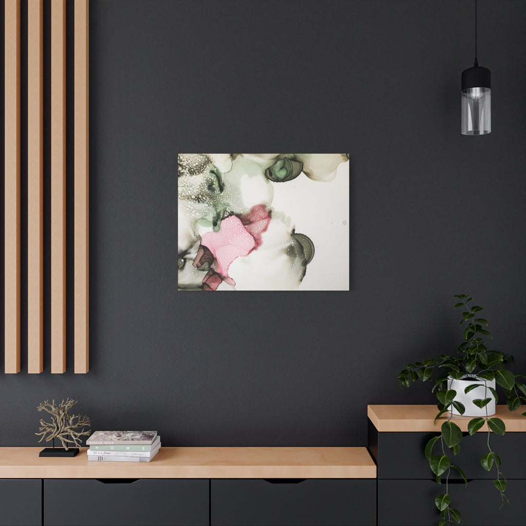 Abstract Pink & Sage Alcohol Ink Canvas Print — Modern Wall Art