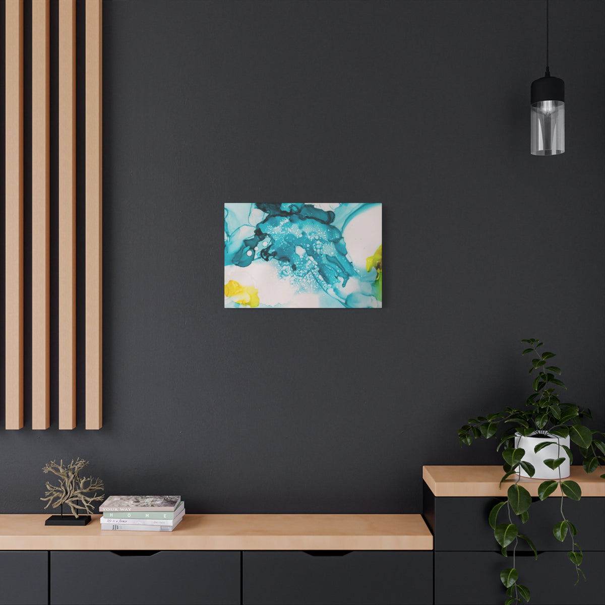 Teal & Yellow Abstract Fluid Art Canvas