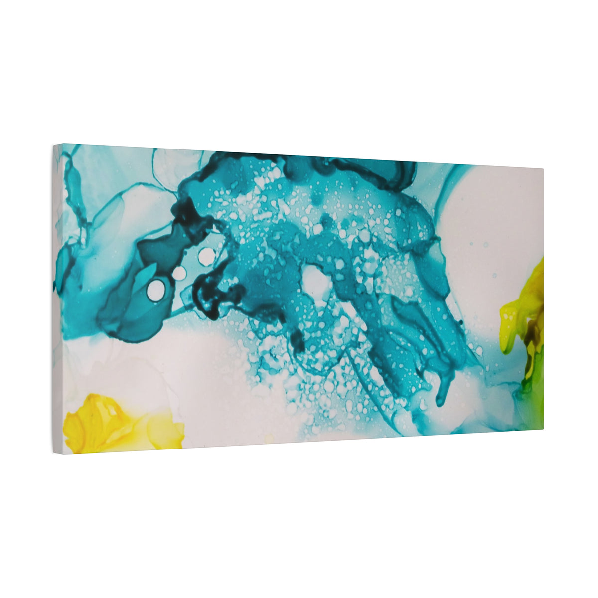 Teal & Yellow Abstract Fluid Art Canvas