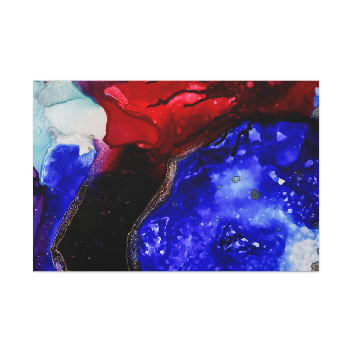 Abstract Geode Resin Art Canvas – Blue & Red Fluid Wall Art (Matte Stretched)