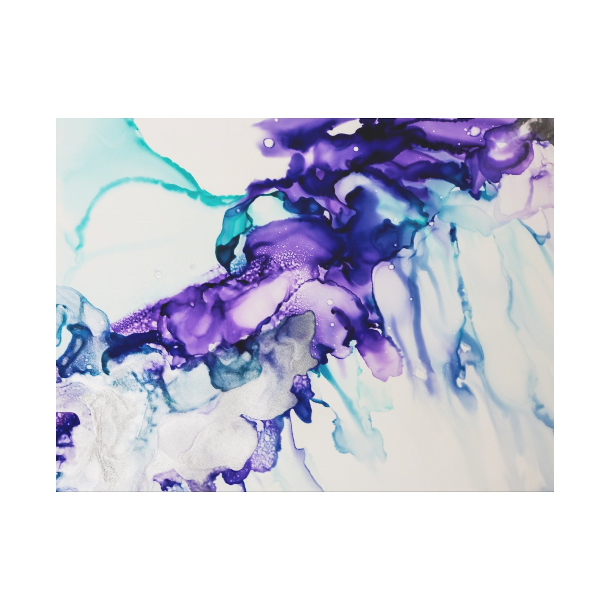 Abstract Purple Teal Ink Flow Matte Canvas Art (Stretched)