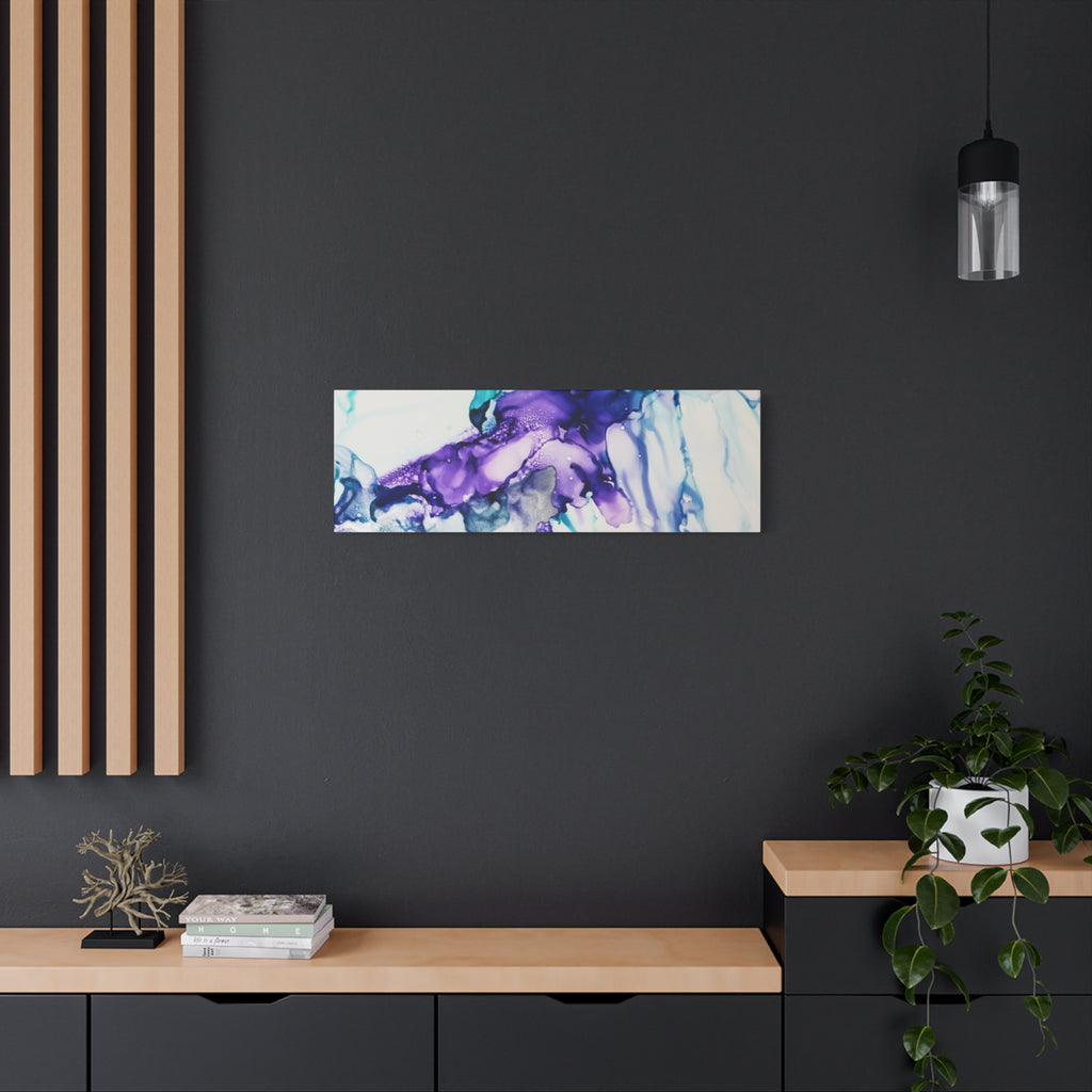Abstract Purple Teal Ink Flow Matte Canvas Art (Stretched)