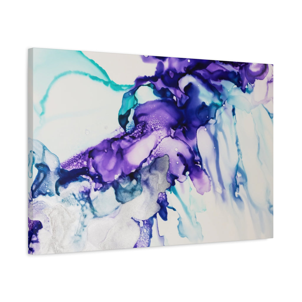 Abstract Purple Teal Ink Flow Matte Canvas Art (Stretched)