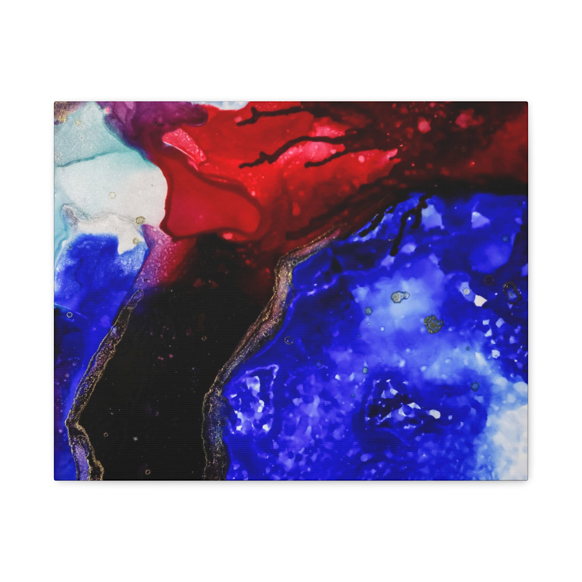 Abstract Geode Resin Art Canvas – Blue & Red Fluid Wall Art (Matte Stretched)