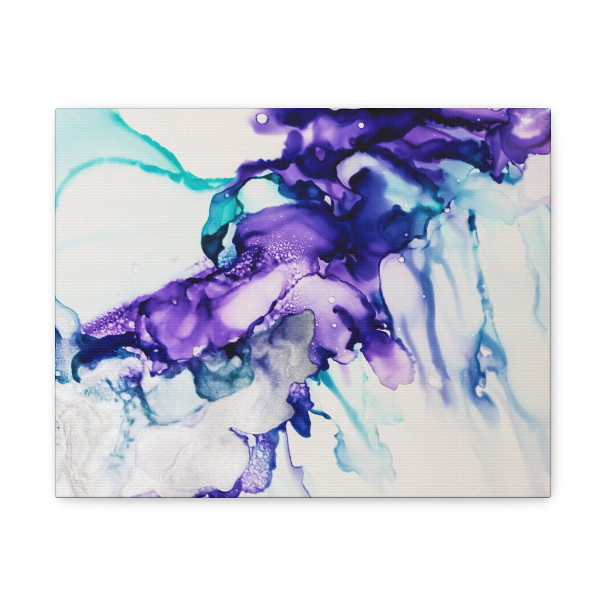 Abstract Purple Teal Ink Flow Matte Canvas Art (Stretched)