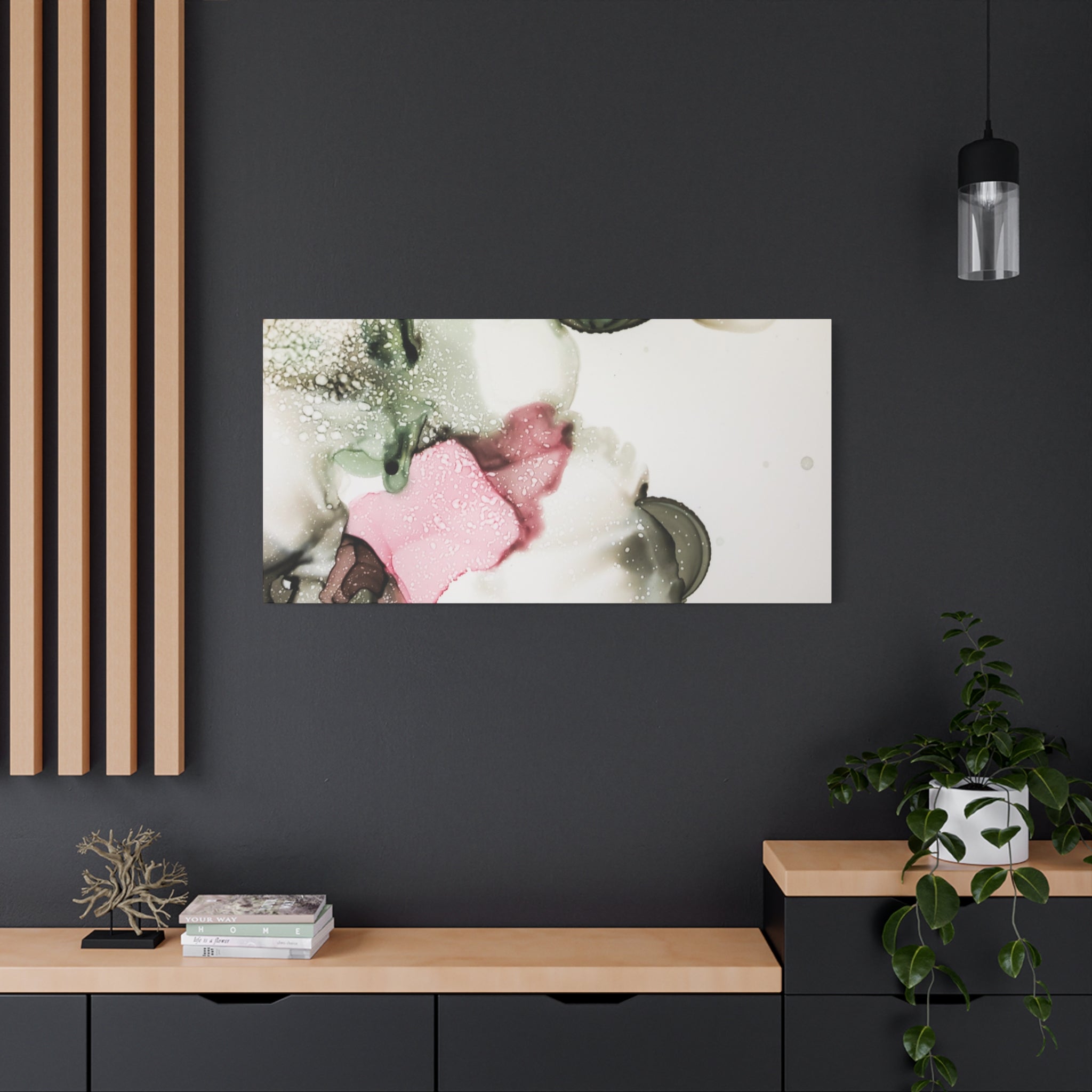 Abstract Pink & Sage Alcohol Ink Canvas Print — Modern Wall Art