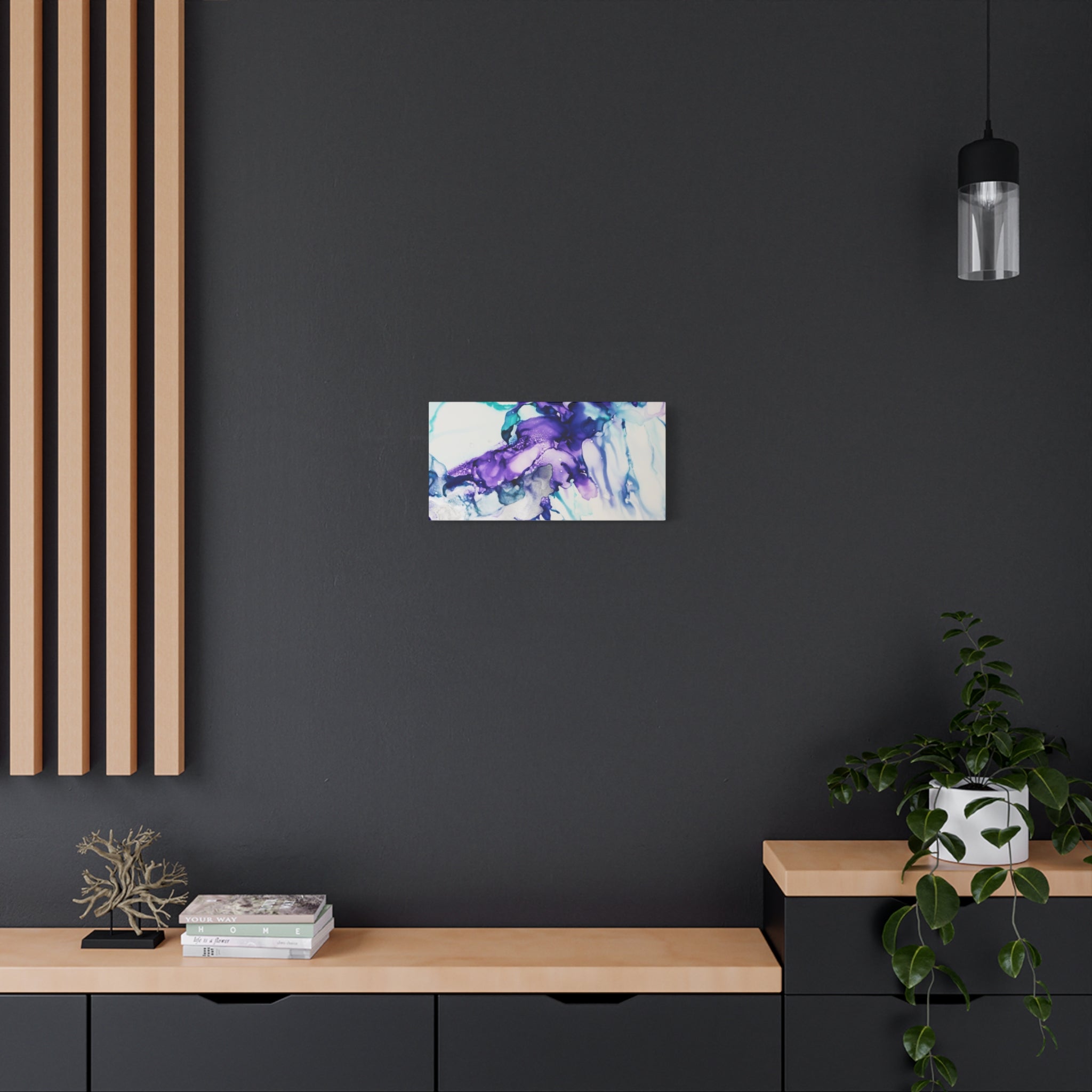 Abstract Purple Teal Ink Flow Matte Canvas Art (Stretched)