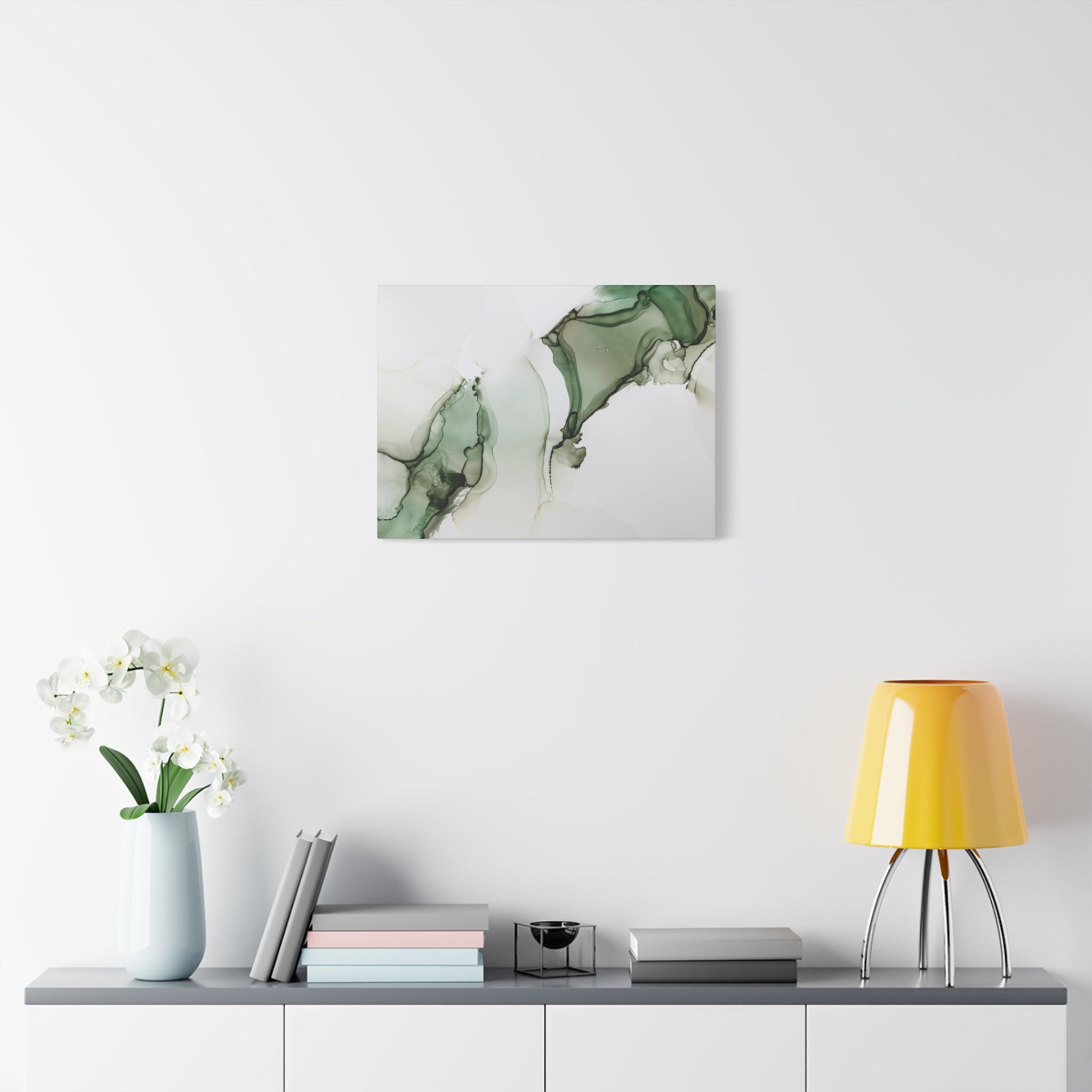 Green Ink Abstract Matte Canvas Print — Stretched 1.25" Wall Art