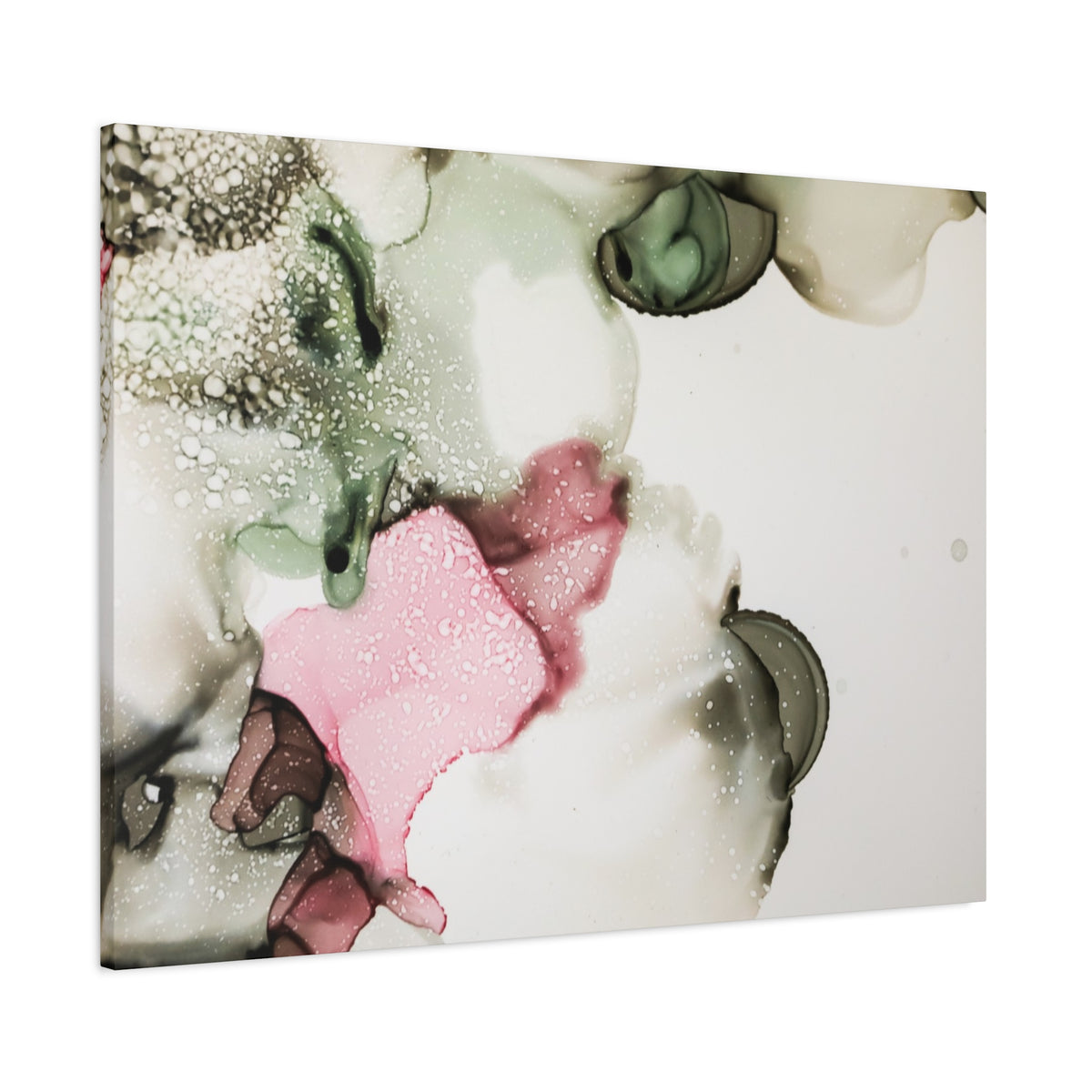 Abstract Pink & Sage Alcohol Ink Canvas Print — Modern Wall Art