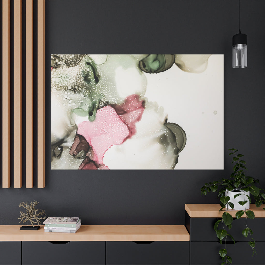 Abstract Pink & Sage Alcohol Ink Canvas Print — Modern Wall Art