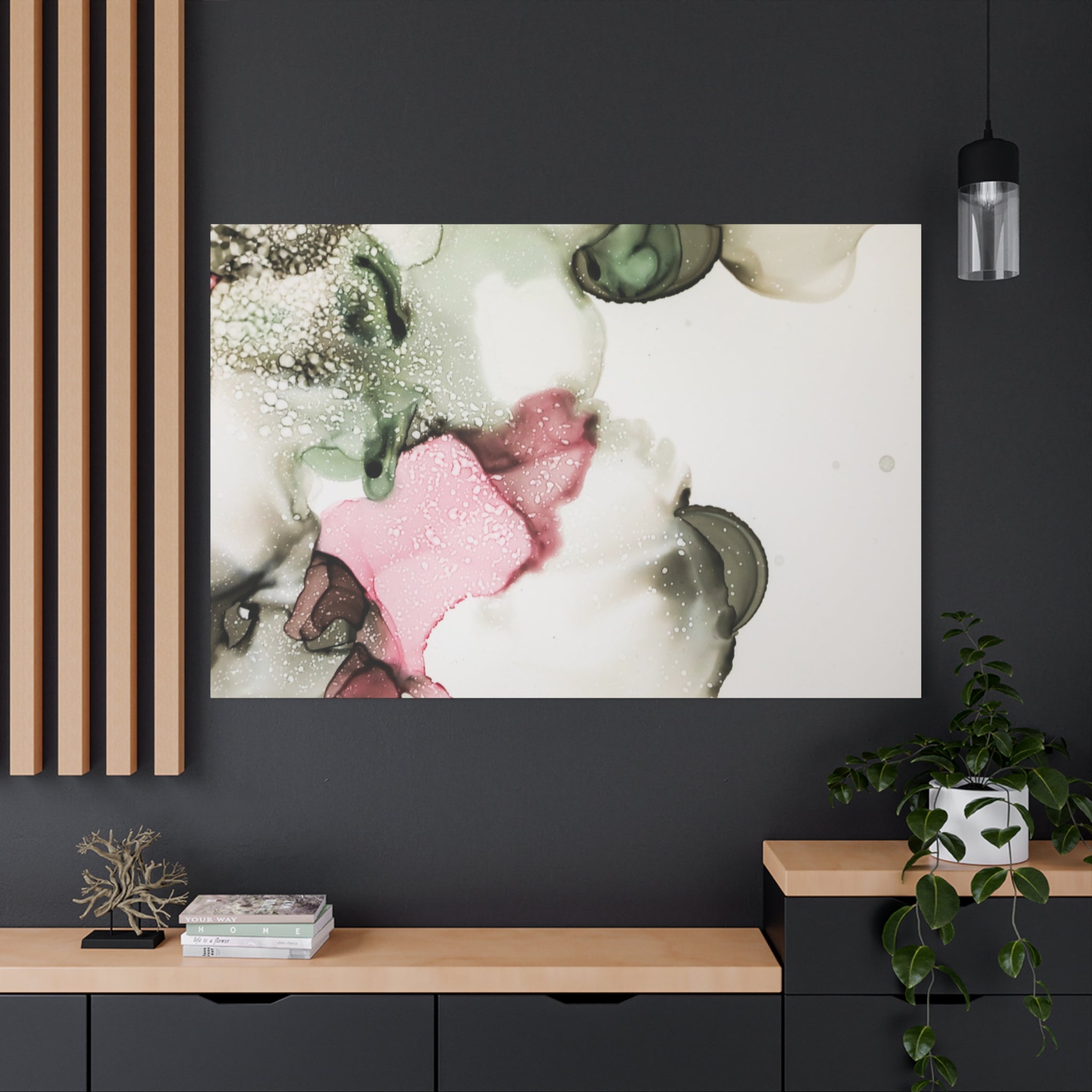 Abstract Pink & Sage Alcohol Ink Canvas Print — Modern Wall Art