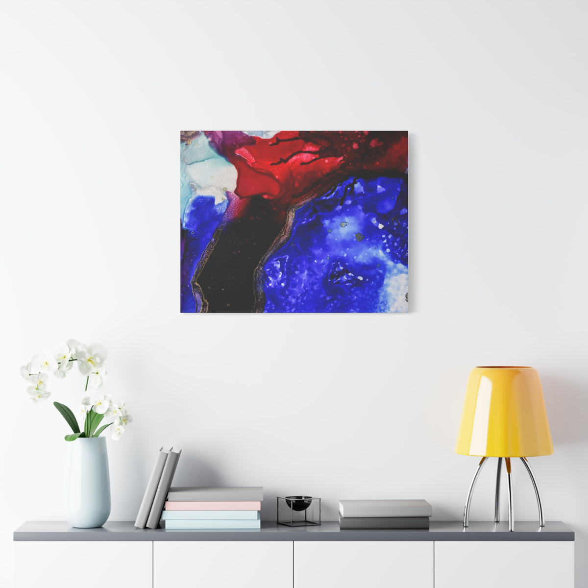 Abstract Geode Resin Art Canvas – Blue & Red Fluid Wall Art (Matte Stretched)