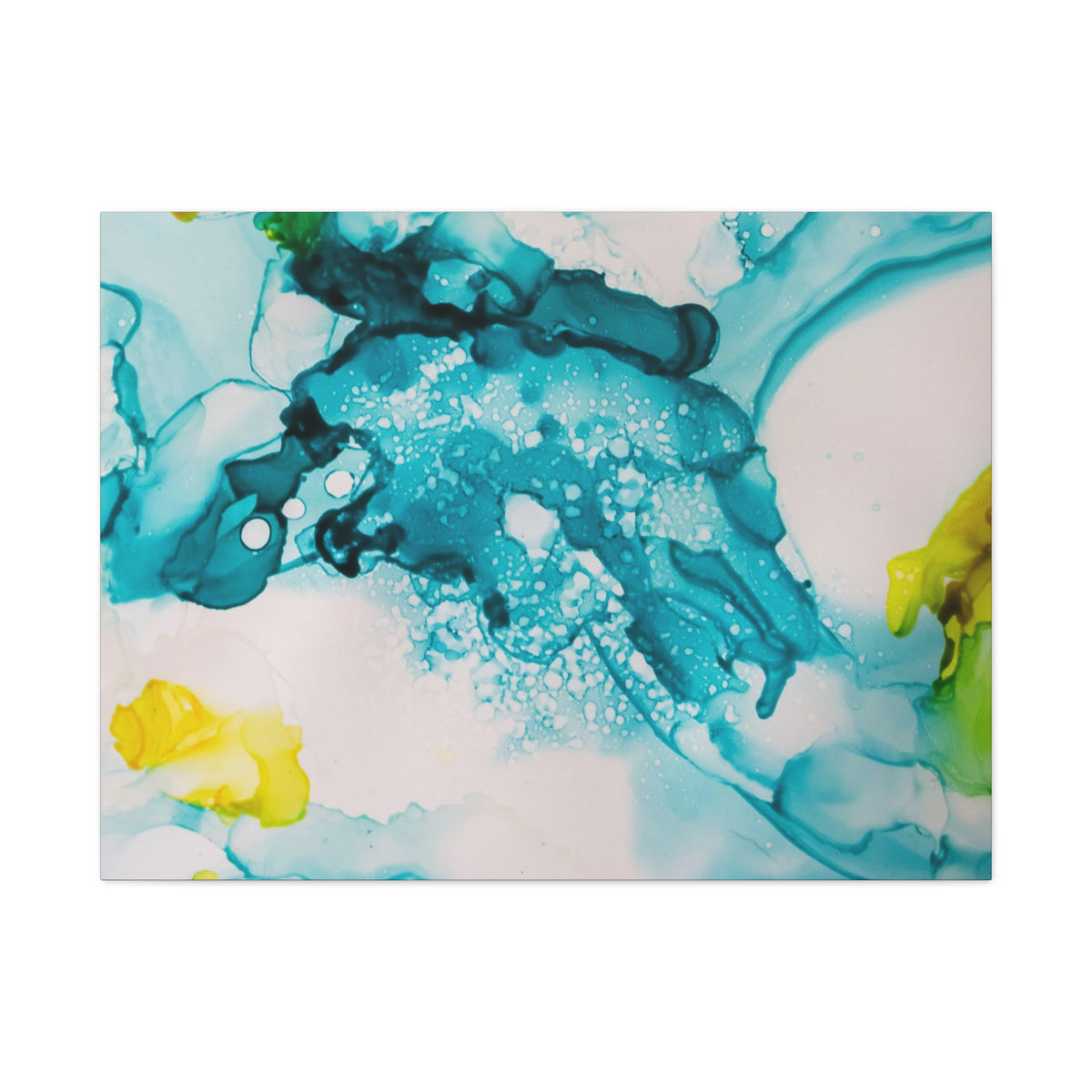 Teal & Yellow Abstract Fluid Art Canvas