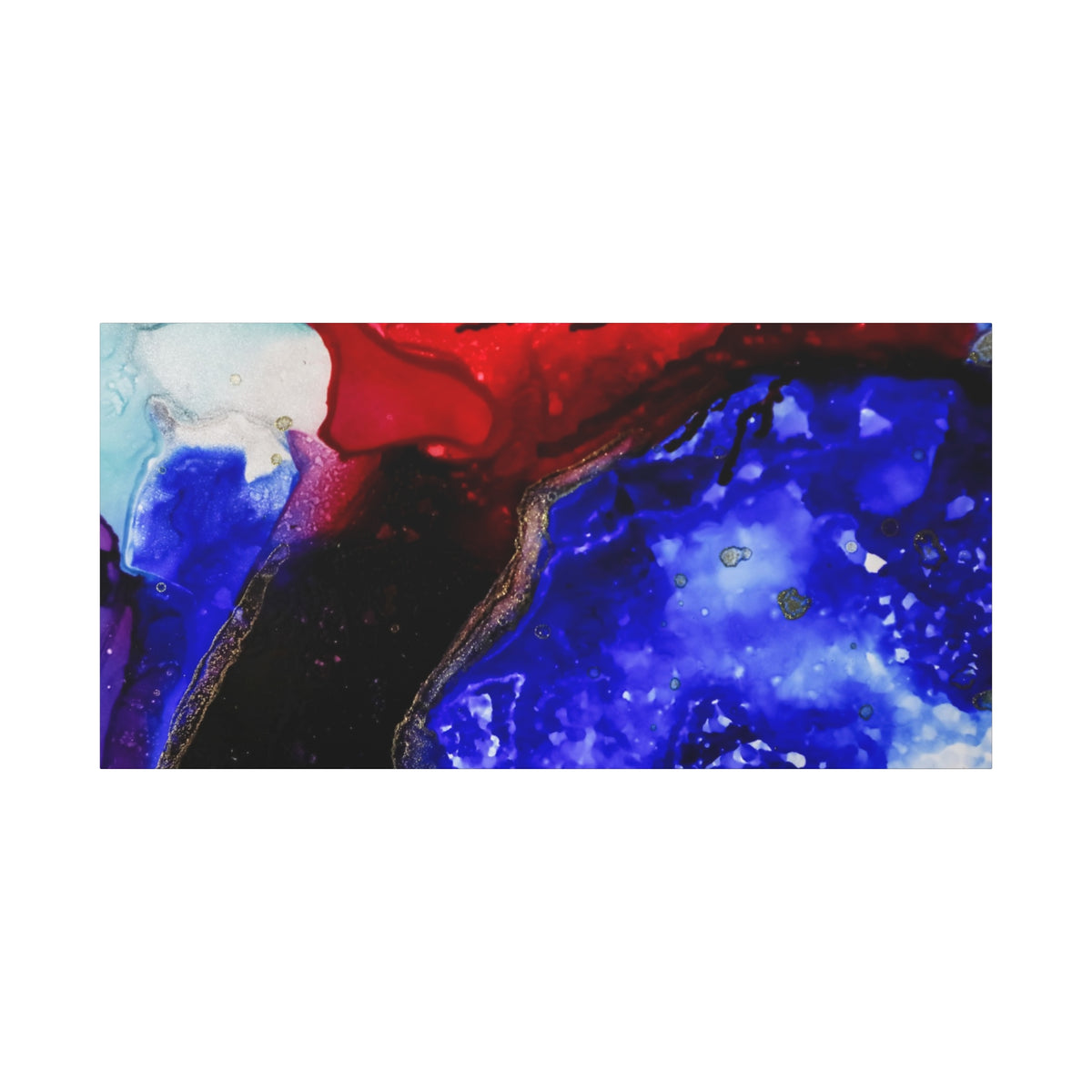 Abstract Geode Resin Art Canvas – Blue & Red Fluid Wall Art (Matte Stretched)