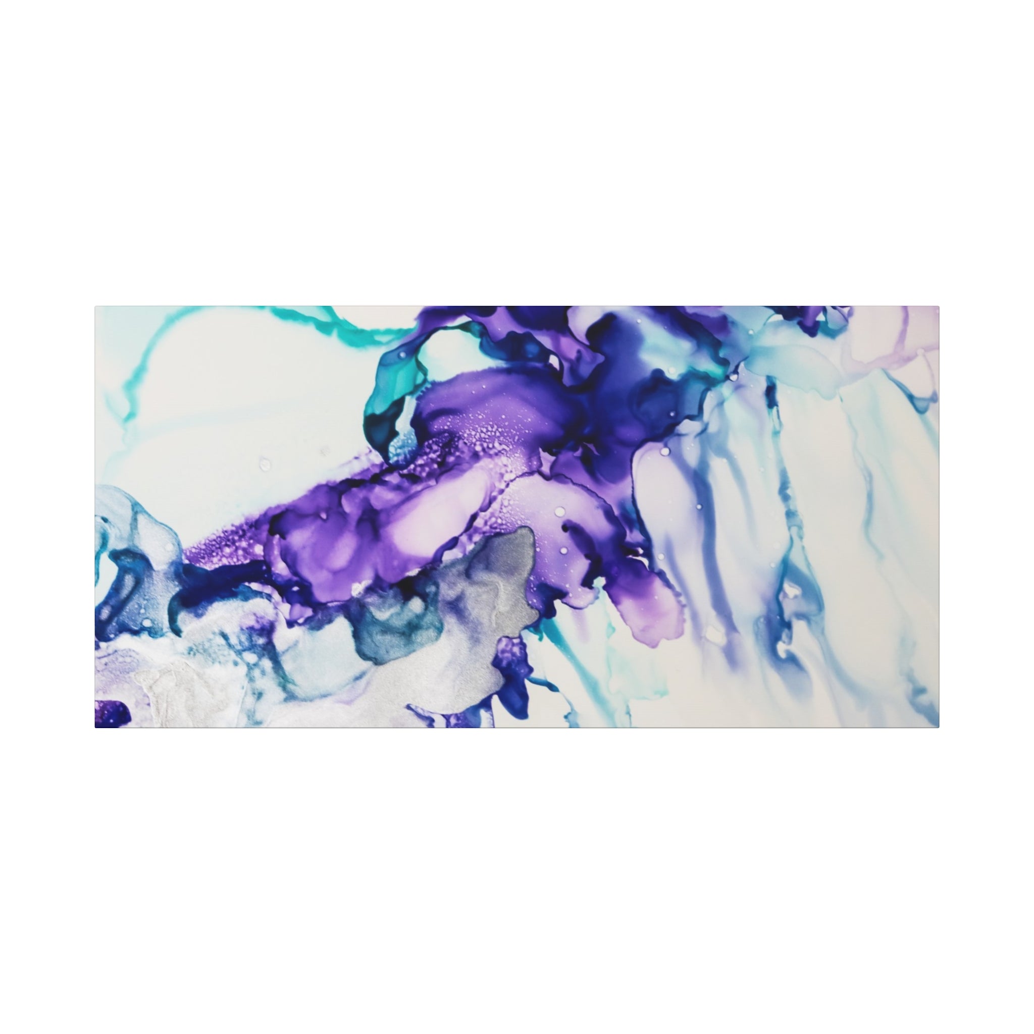 Abstract Purple Teal Ink Flow Matte Canvas Art (Stretched)
