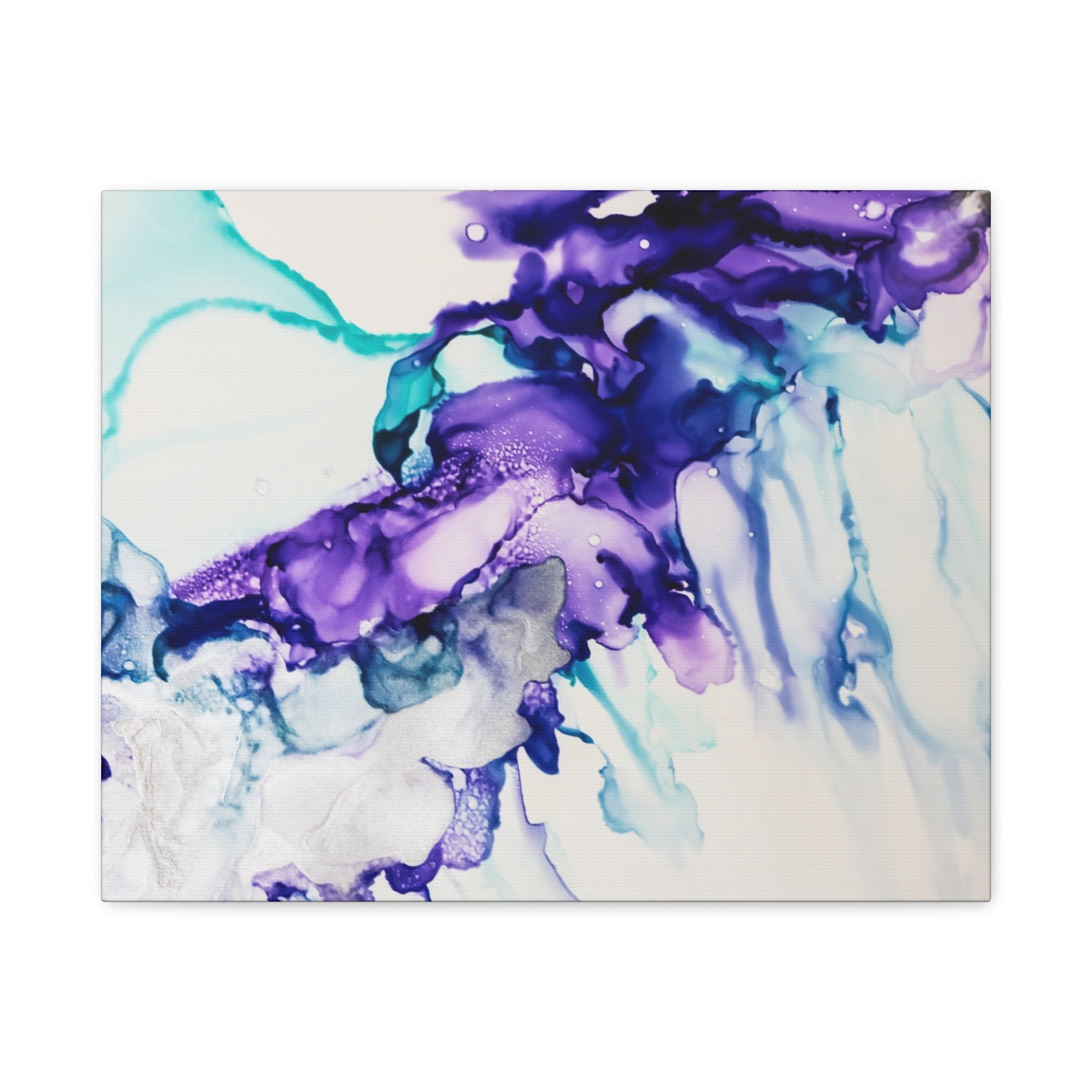 Abstract Purple Teal Ink Flow Matte Canvas Art (Stretched)