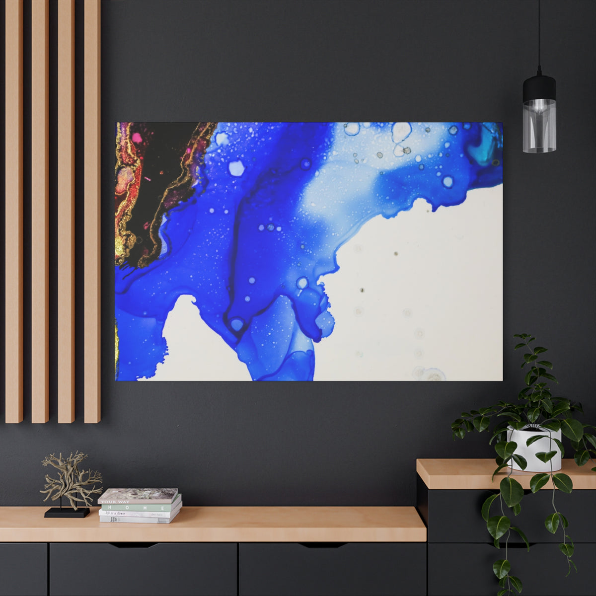 Abstract Blue Ink Art Canvas Print — Oceanic Fluid Painting