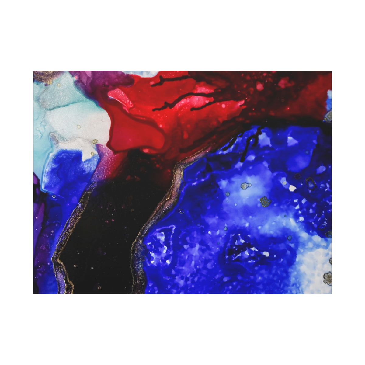 Abstract Geode Resin Art Canvas – Blue & Red Fluid Wall Art (Matte Stretched)