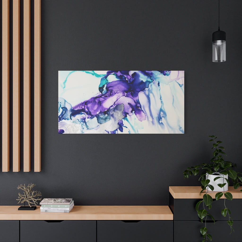 Abstract Purple Teal Ink Flow Matte Canvas Art (Stretched)