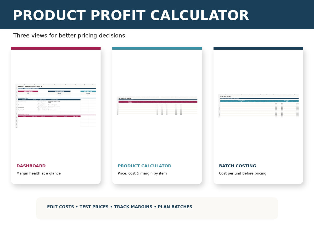 Product Profit Calculator mockup 02 three views