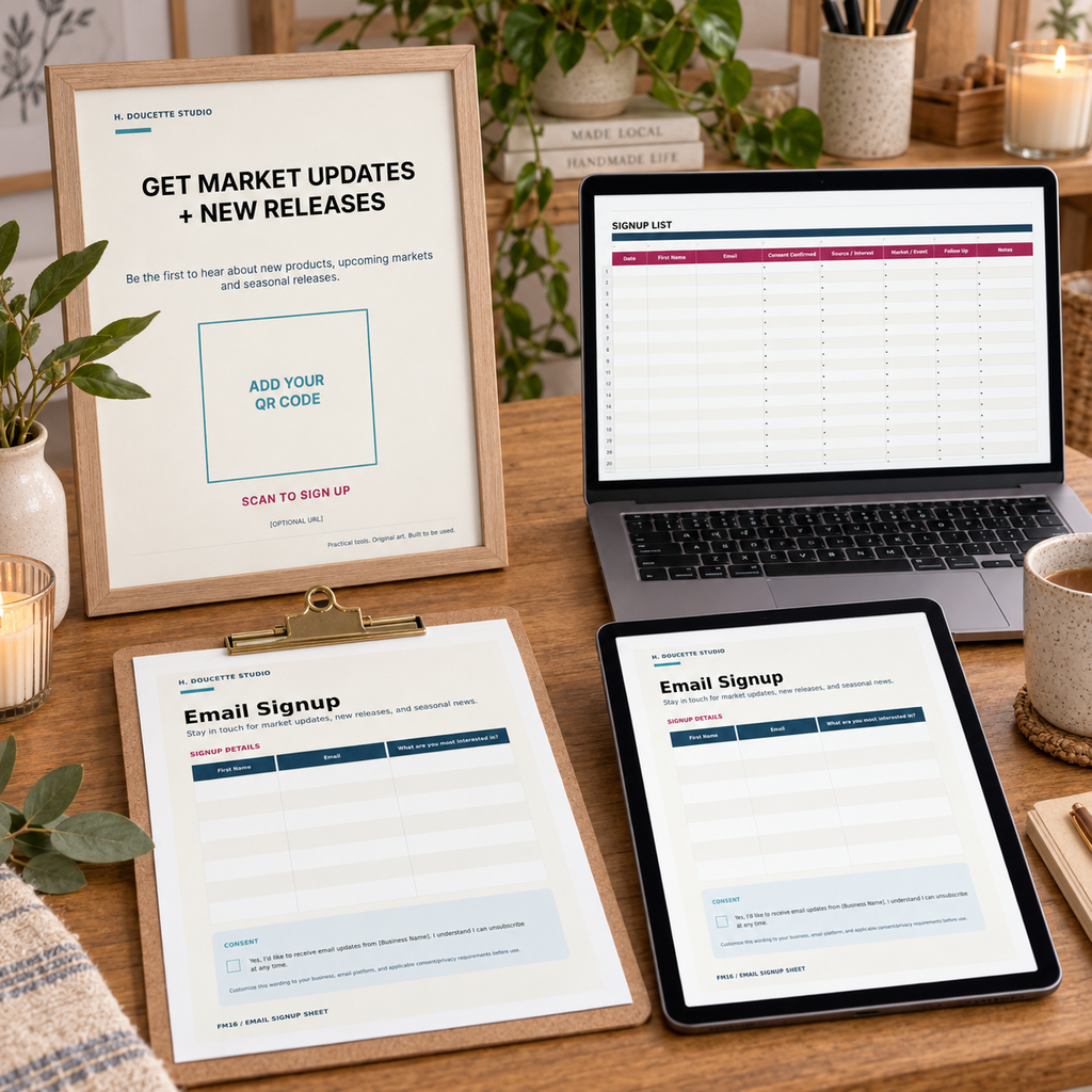 Complete Farmers Market Email Signup System with booth sign, signup sheets, and Excel tracker