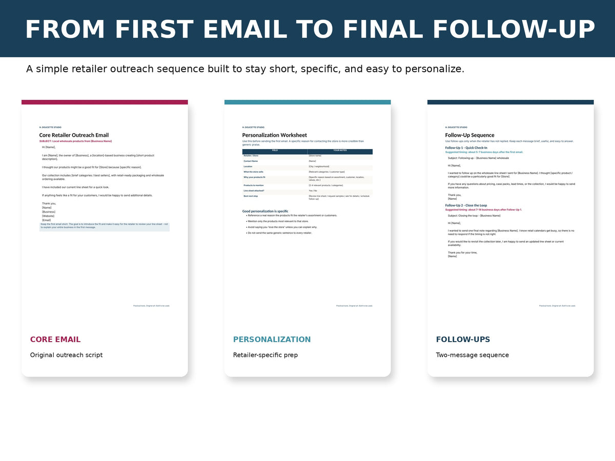 Retailer Outreach Email Kit mockup 02 sequence