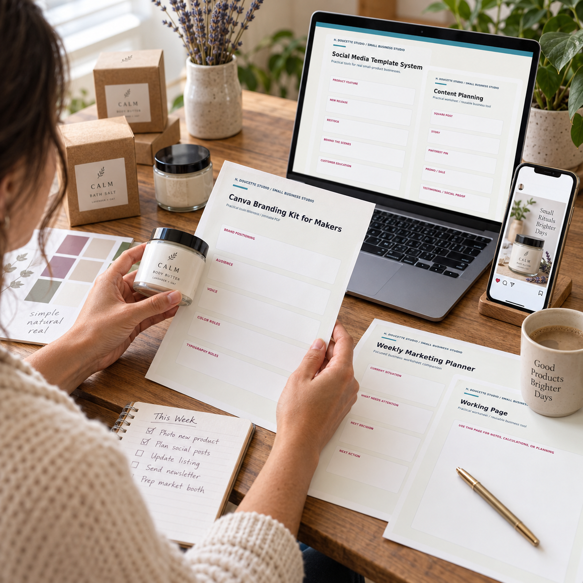 Small-business owner using the branding, marketing and social media tools in the bundle