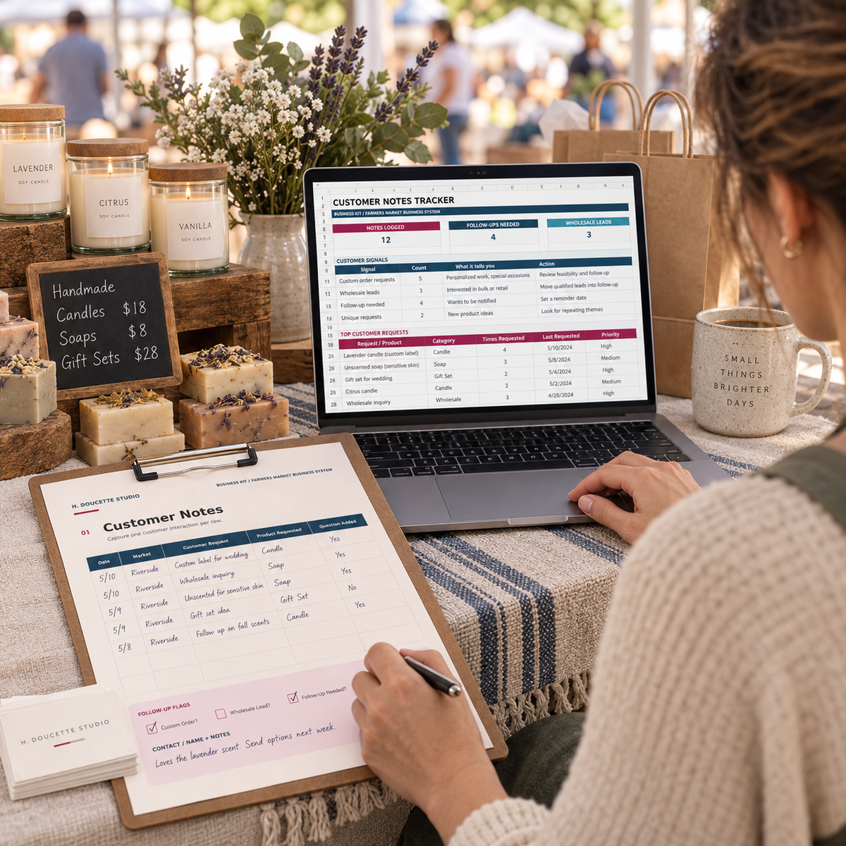 Market vendor recording a customer request with the Customer Notes Tracker