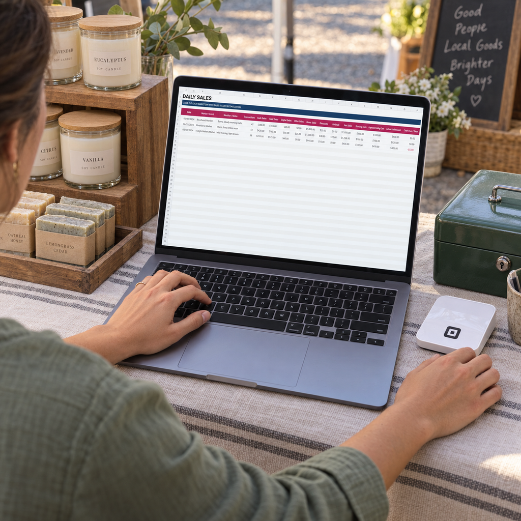 Farmers market vendor entering daily sales into the Daily Market Sales Tracker