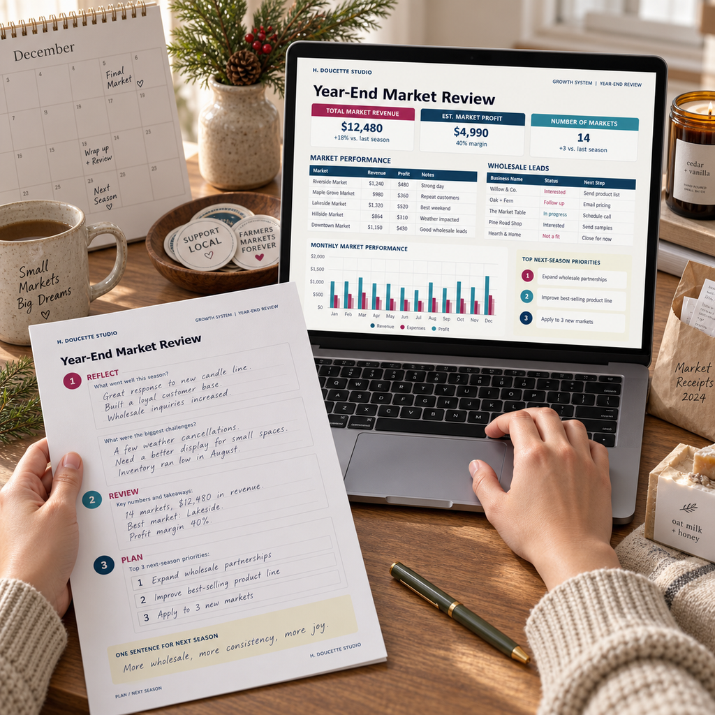 Vendor reviewing annual market results and planning next season with the Growth Kit