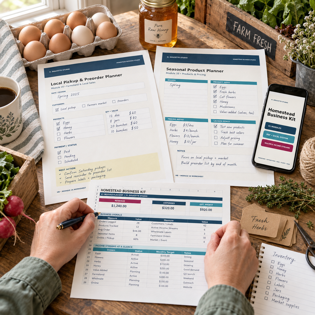 Homestead Business Kit pickup, seasonal product, and inventory planning tools in use