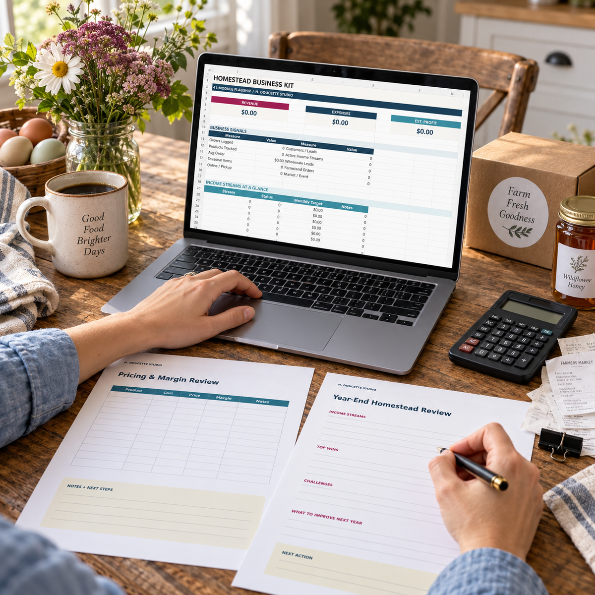 Homestead Business Kit pricing, year-end review, and master dashboard in use