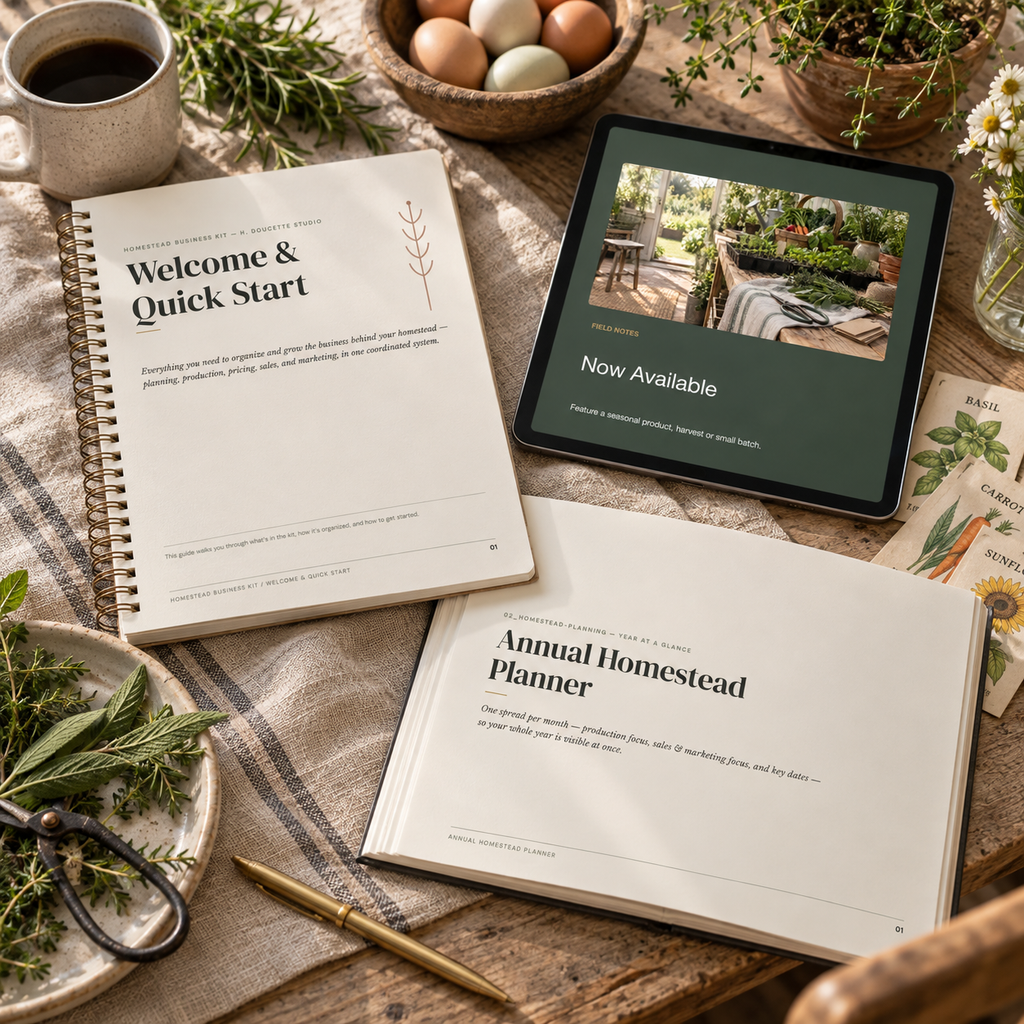 Homestead Business Kit planners and templates shown in use