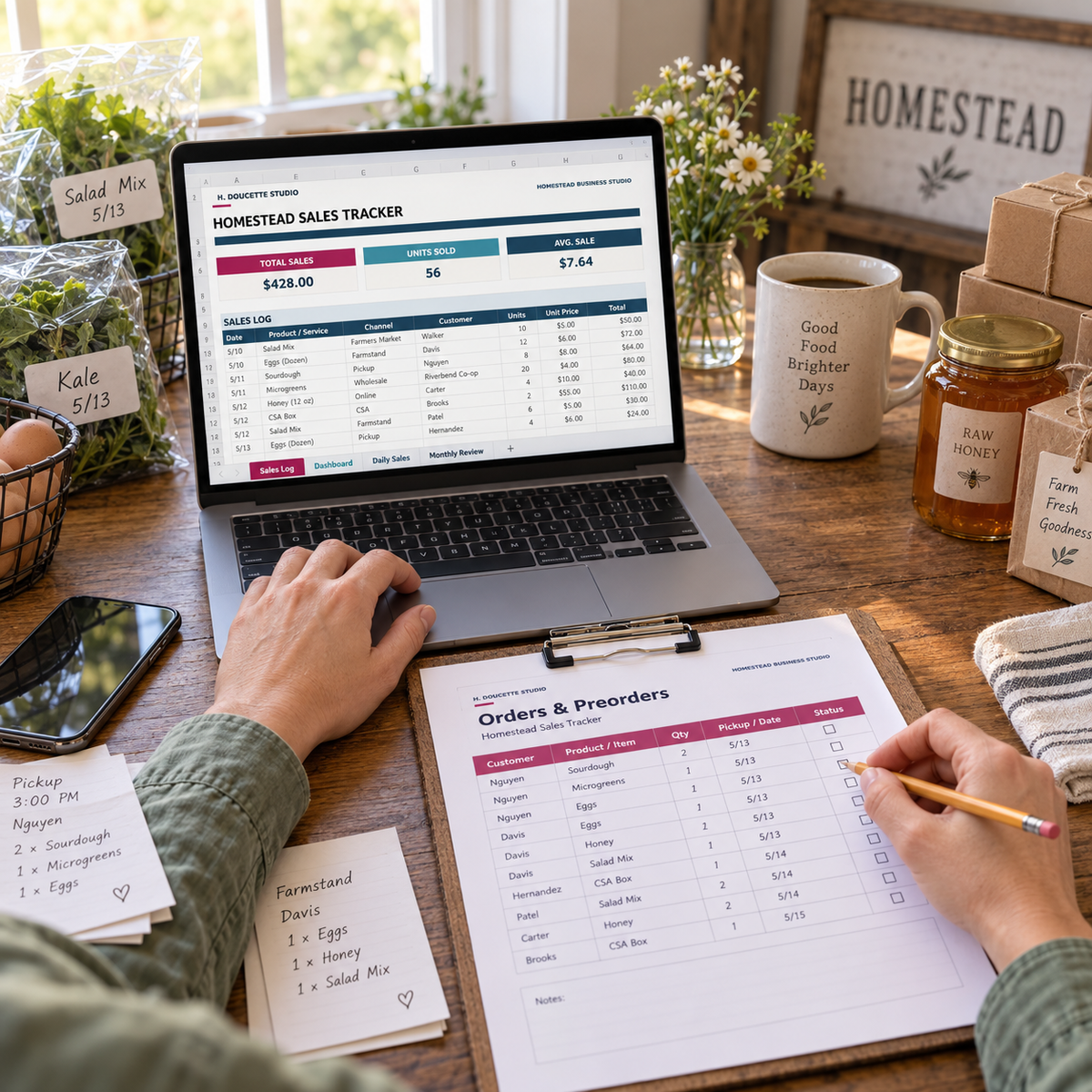 Homestead Sales Tracker sales log and preorder workflow in use