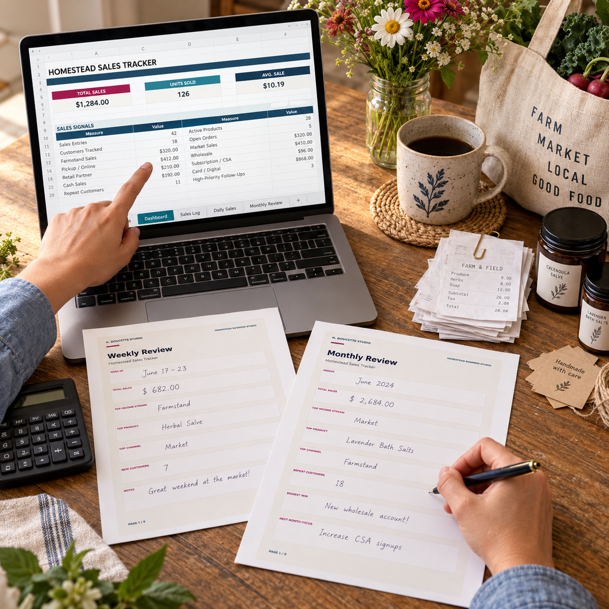 Homestead Sales Tracker weekly and monthly sales review in use