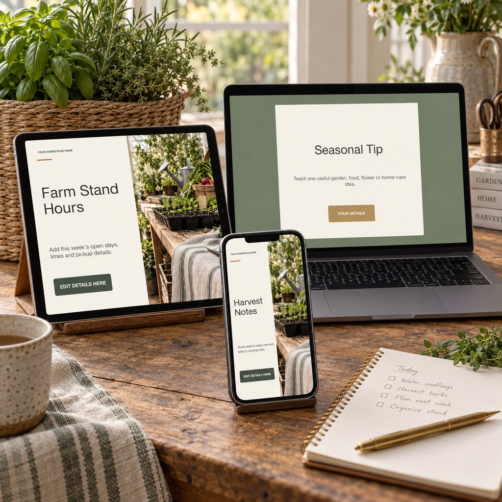 Homestead social media templates displayed on business devices