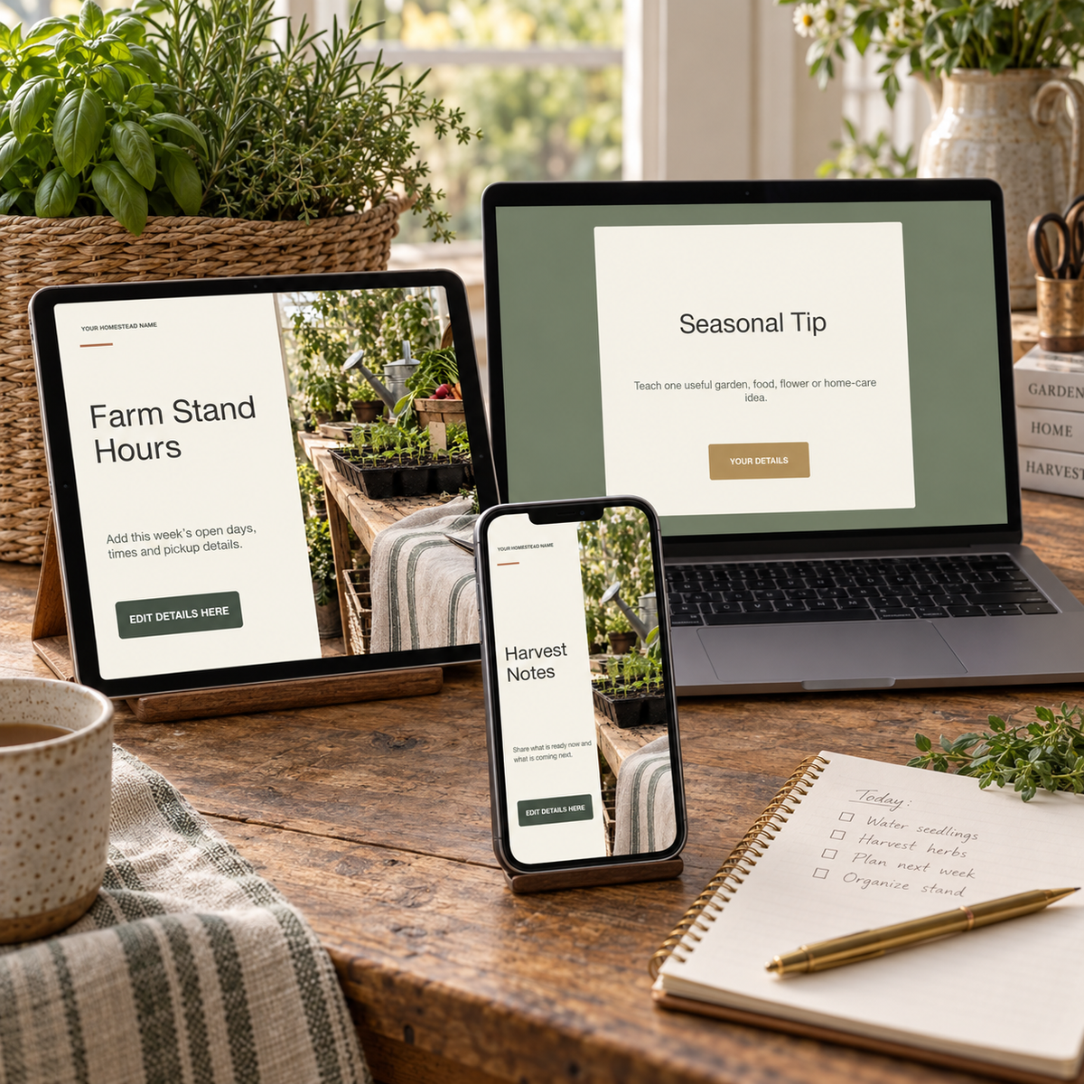 Homestead social media templates displayed on business devices