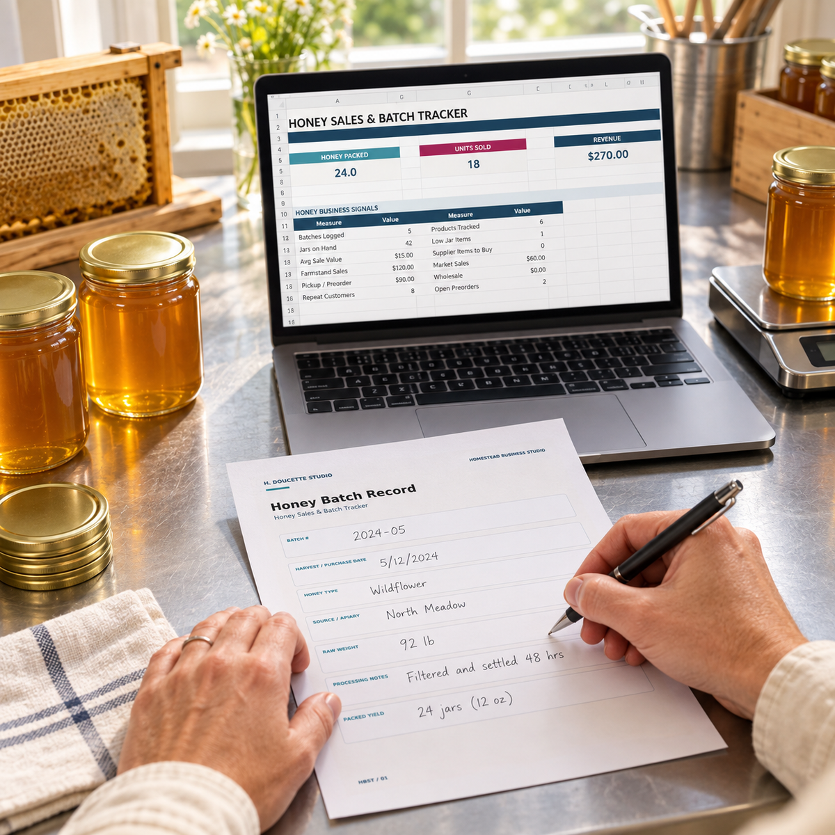 Honey Sales and Batch Tracker batch record and dashboard in use