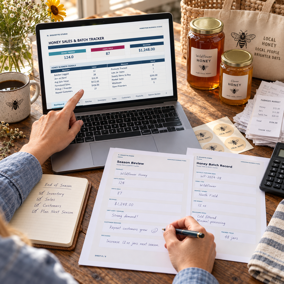 Honey Sales and Batch Tracker season review and sales dashboard in use
