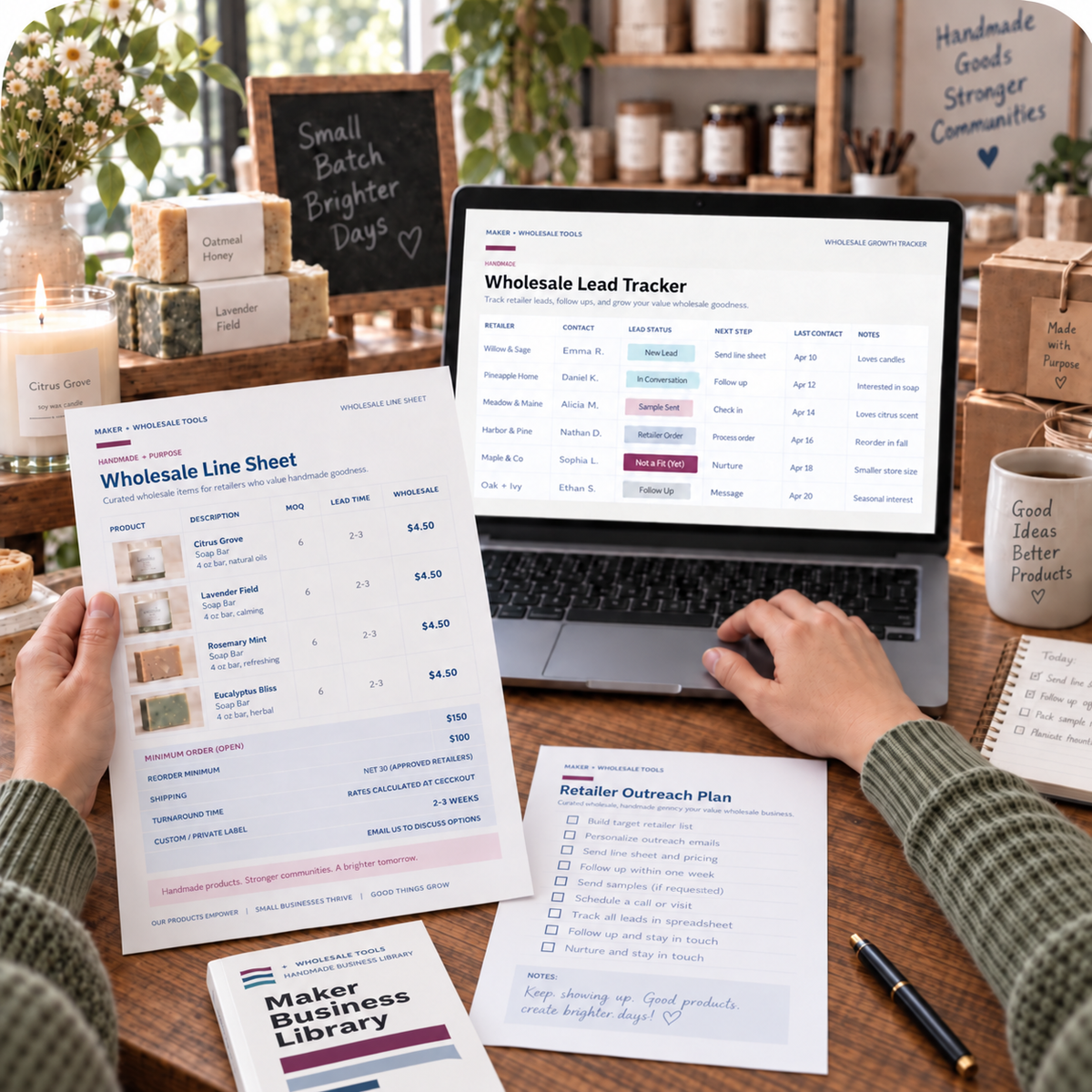 Maker Business Library wholesale tools in use with papers clear of both arms