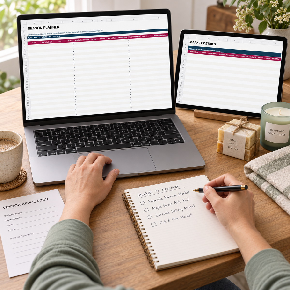 Market Season Planner comparing market opportunities on laptop and tablet